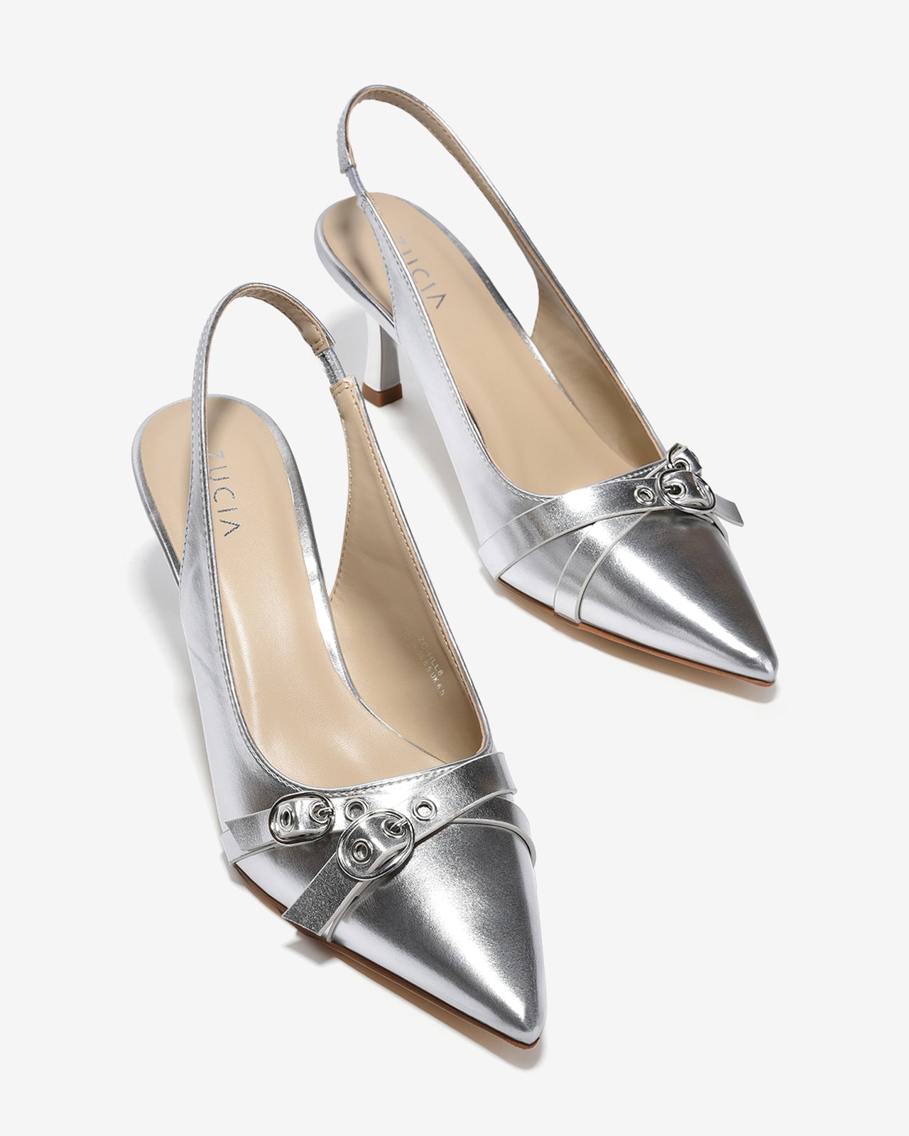 Giày Cao Gót Slingback Zucia Mũi Nhọn Phối Khoá Chéo-GHLL8Xám Color1