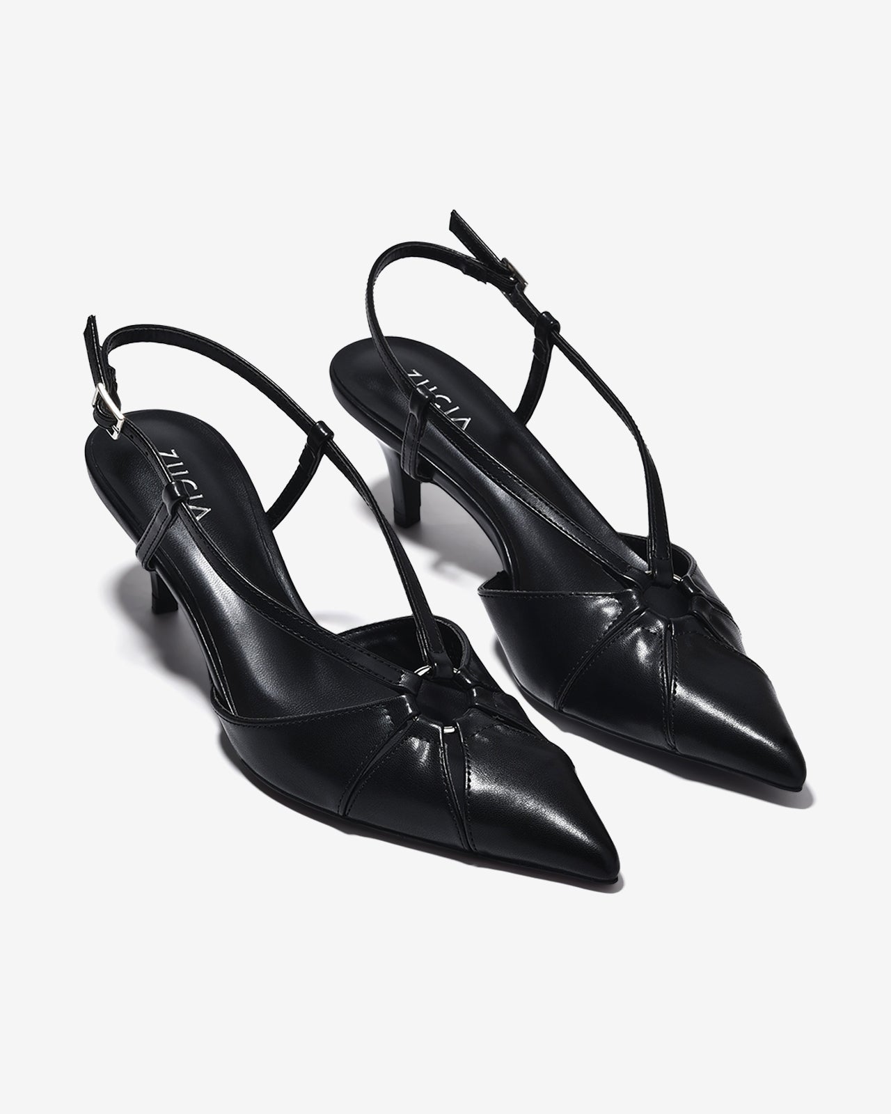 Giày Cao Gót Zucia Gót Nhọn 7cm Quai Cách Điệu-GHLO6Đen Color1