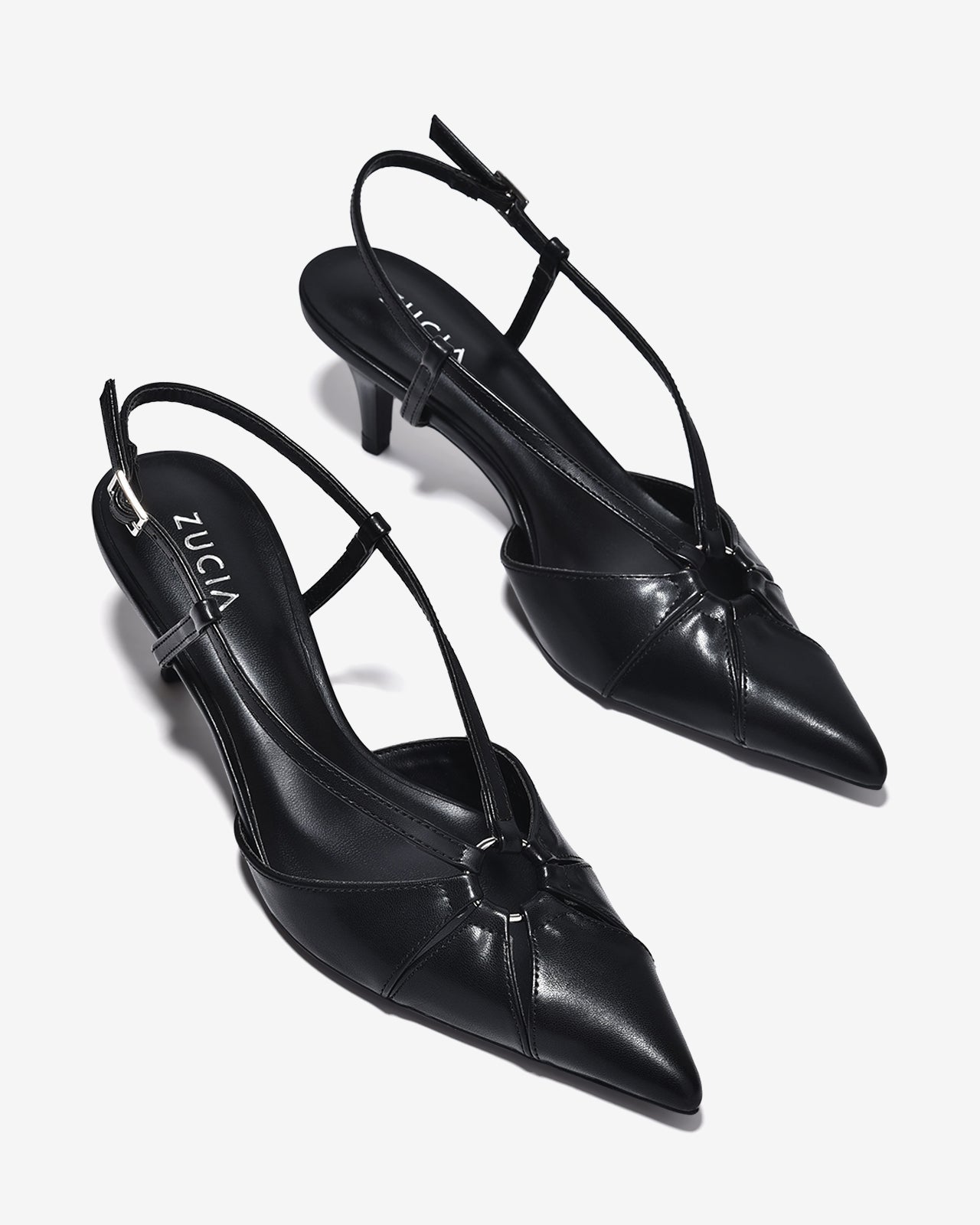 Giày Cao Gót Zucia Gót Nhọn 7cm Quai Cách Điệu-GHLO6Đen Color1