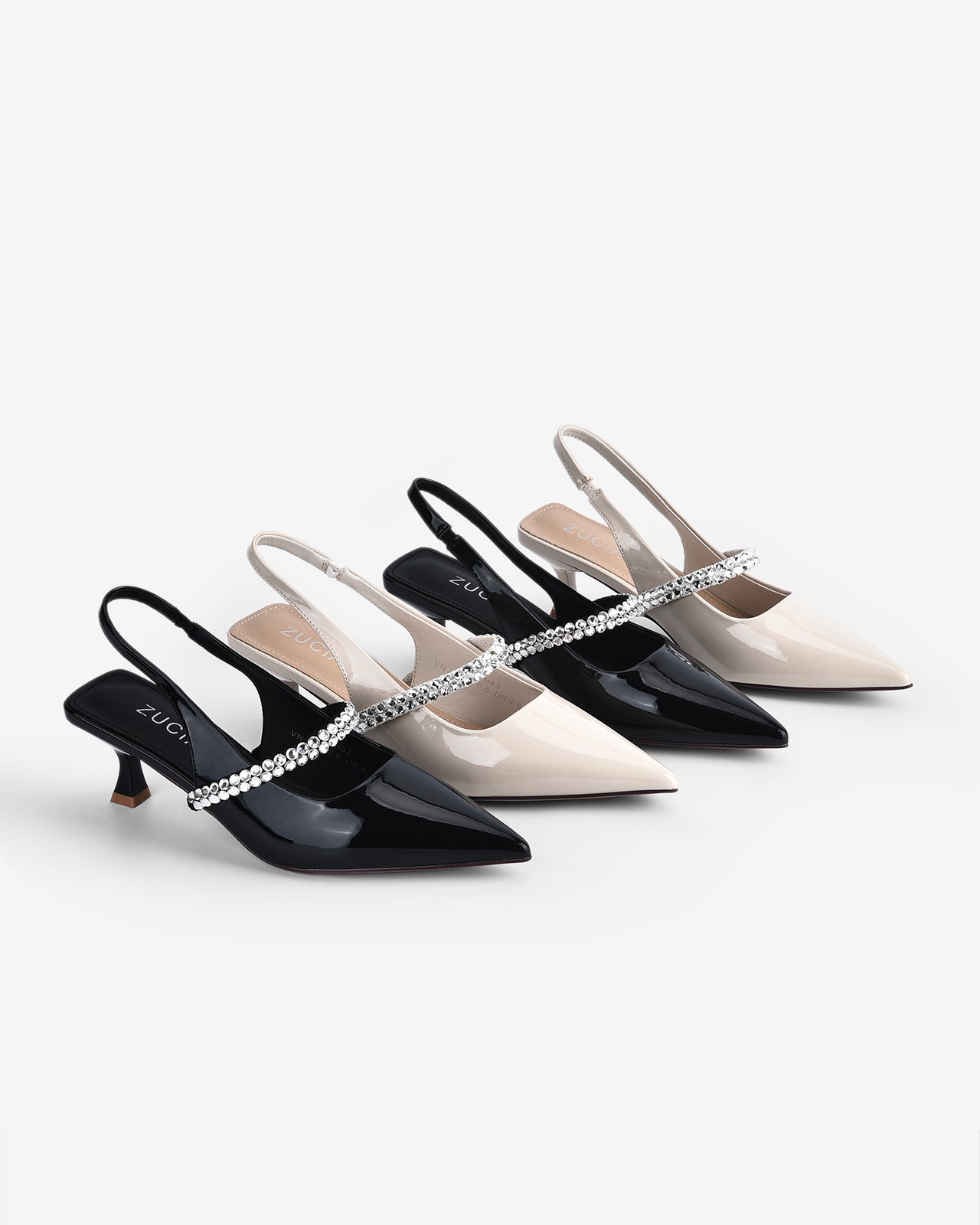 Giày Cao Gót Slingback Zucia Mũi Nhọn Quai Đá-GTH83-Kem Bóng Color2