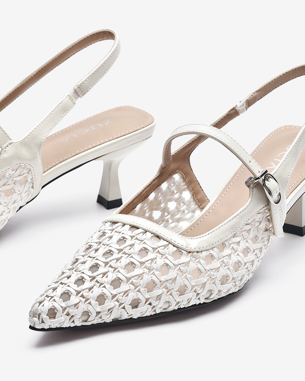 Giày Slingback Cao Gót Zucia Đan Lưới-GTH88-Trắng Color1