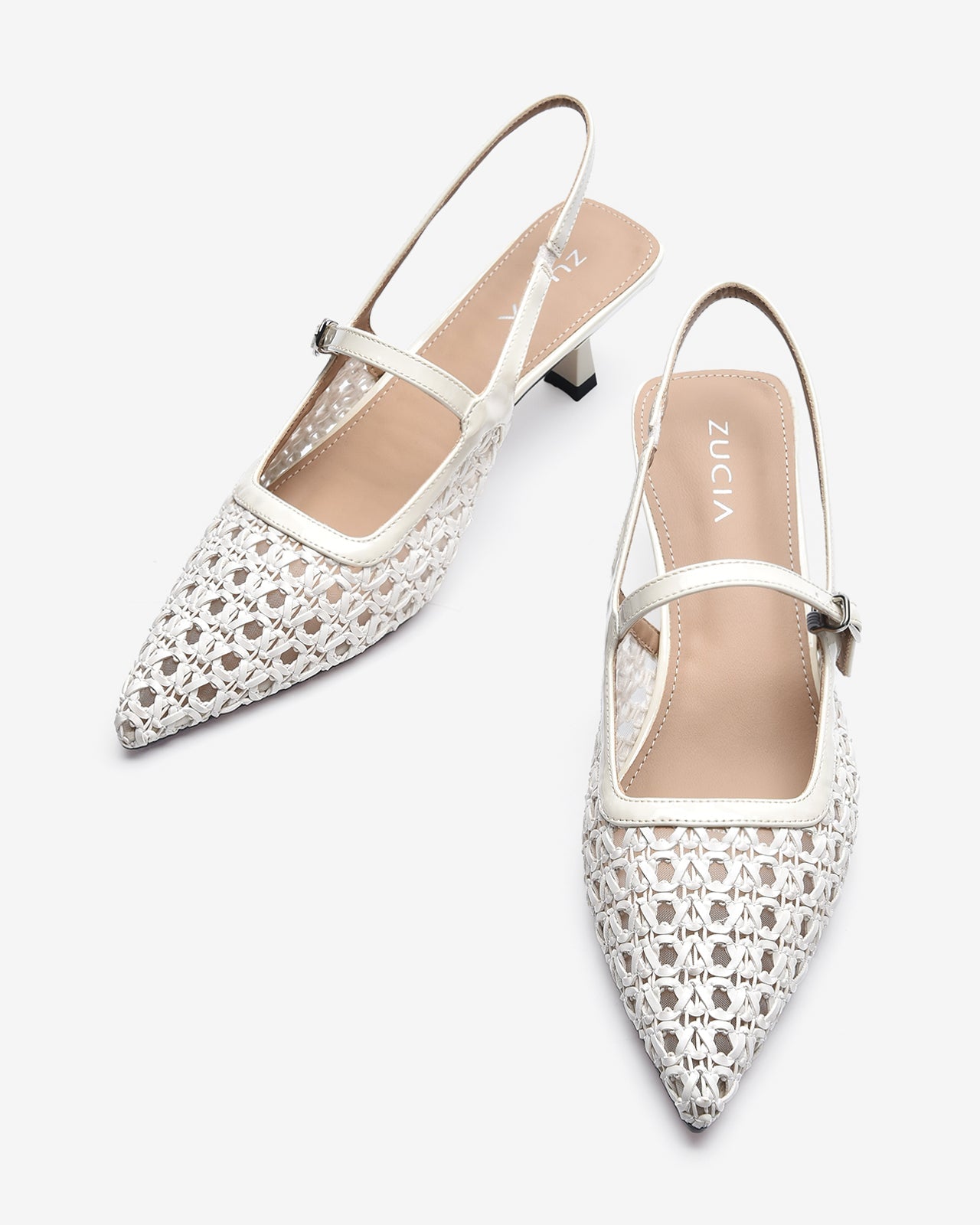 Giày Slingback Cao Gót Zucia Đan Lưới-GTH88-Trắng Color1