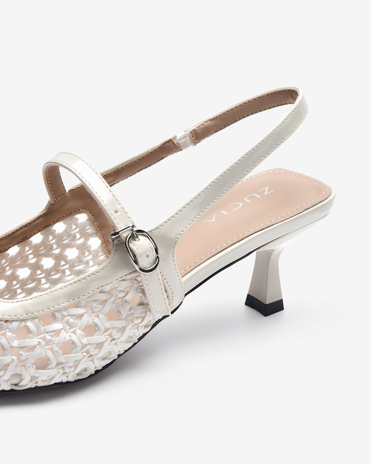 Giày Slingback Cao Gót Zucia Đan Lưới-GTH88-Trắng Color1