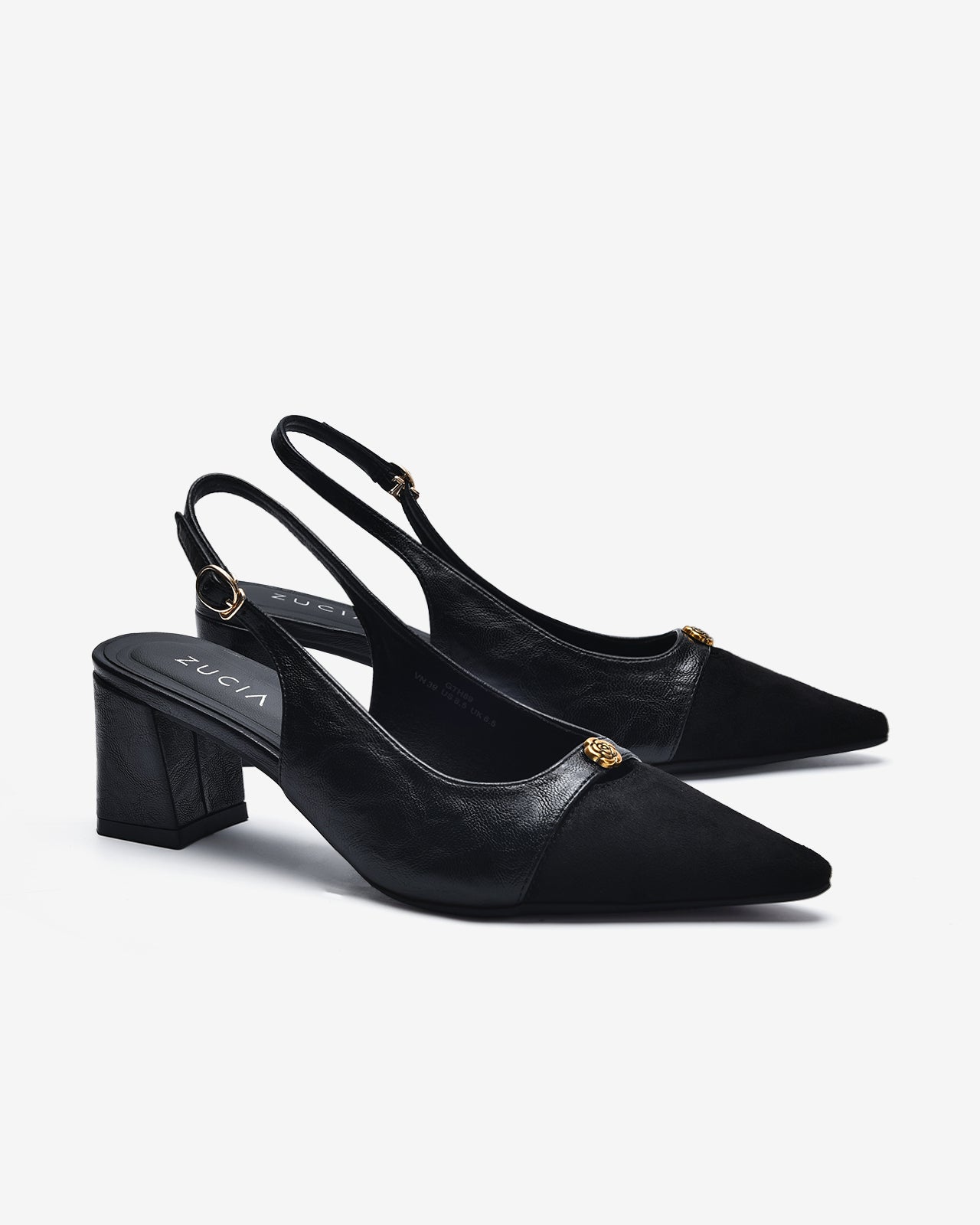 Giày Slingback Cao Gót Zucia Da Phối Đế 7CM-GTH89Đen Color1