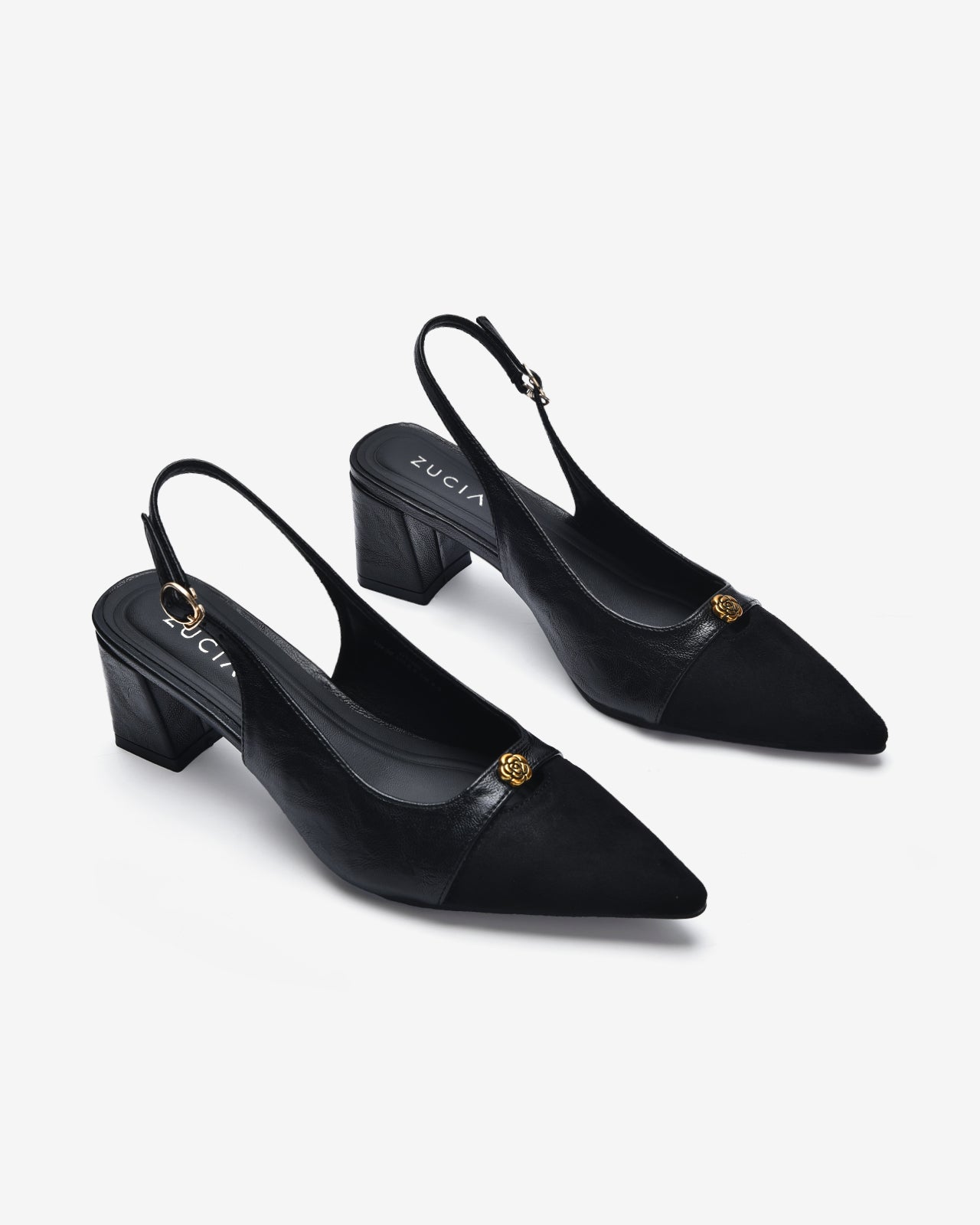Giày Slingback Cao Gót Zucia Da Phối Đế 7CM-GTH89Đen Color1