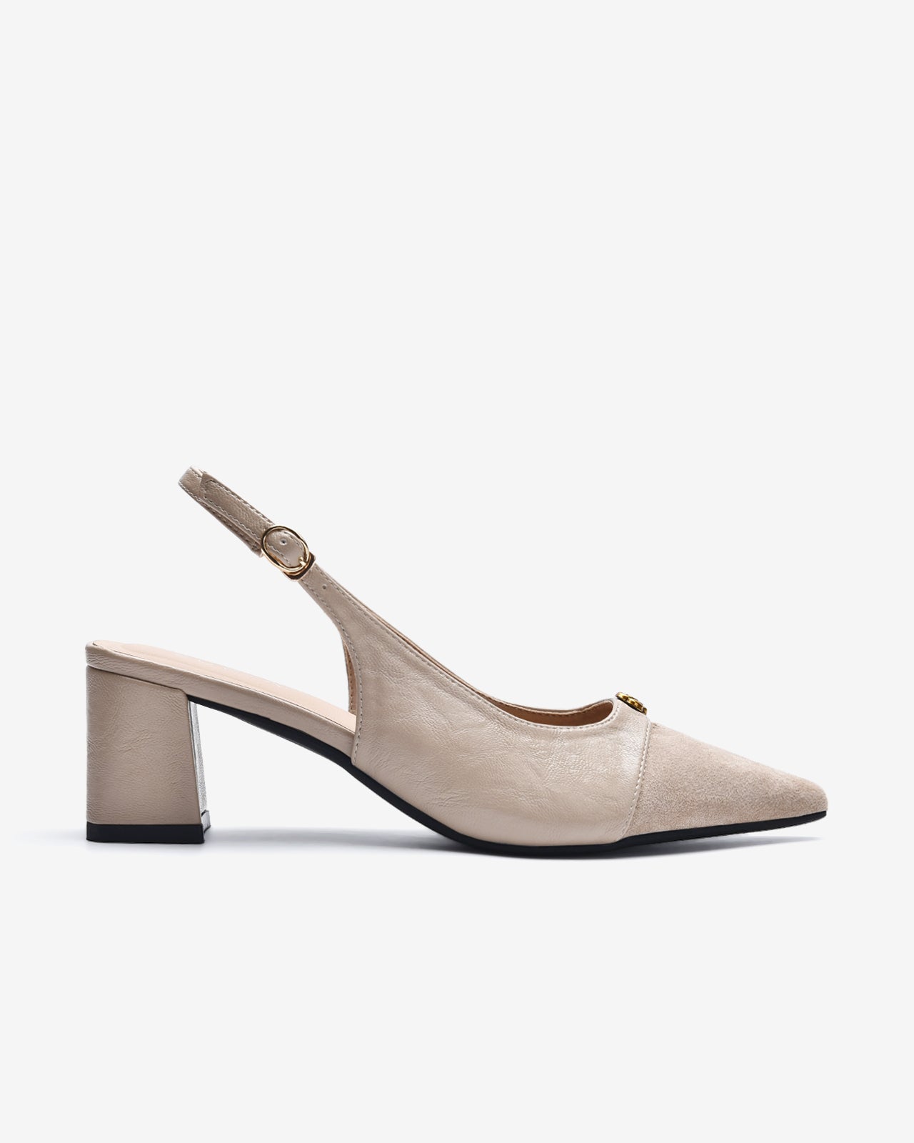 Giày Slingback Cao Gót Zucia Da Phối Đế 7CM-GTH89-Kem Color1First