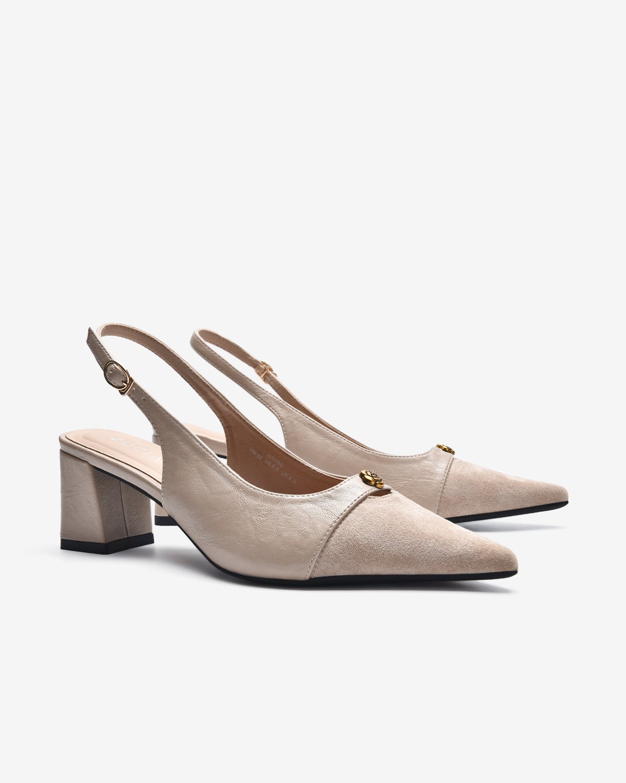Giày Slingback Cao Gót Zucia Da Phối Đế 7CM-GTH89-Kem Color1