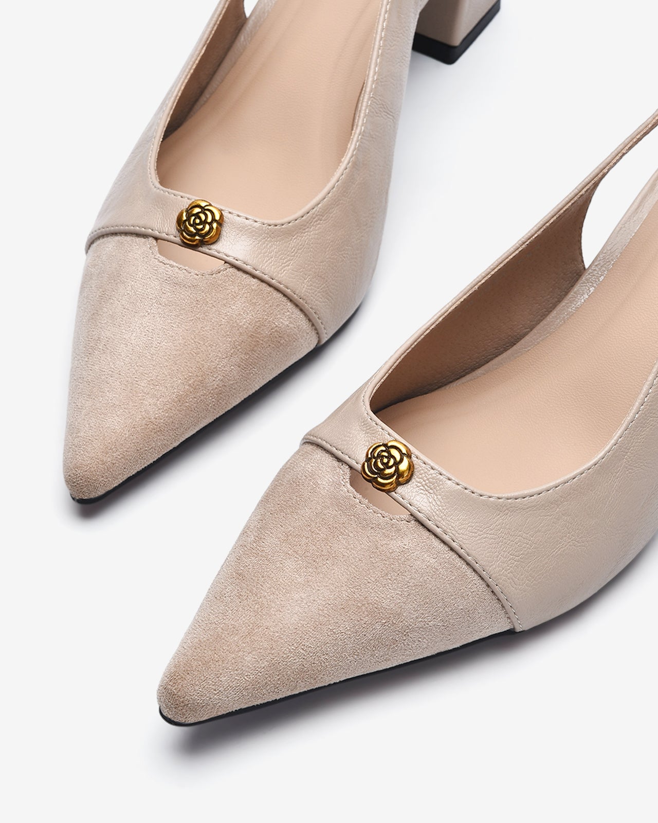 Giày Slingback Cao Gót Zucia Da Phối Đế 7CM-GTH89-Kem Color1