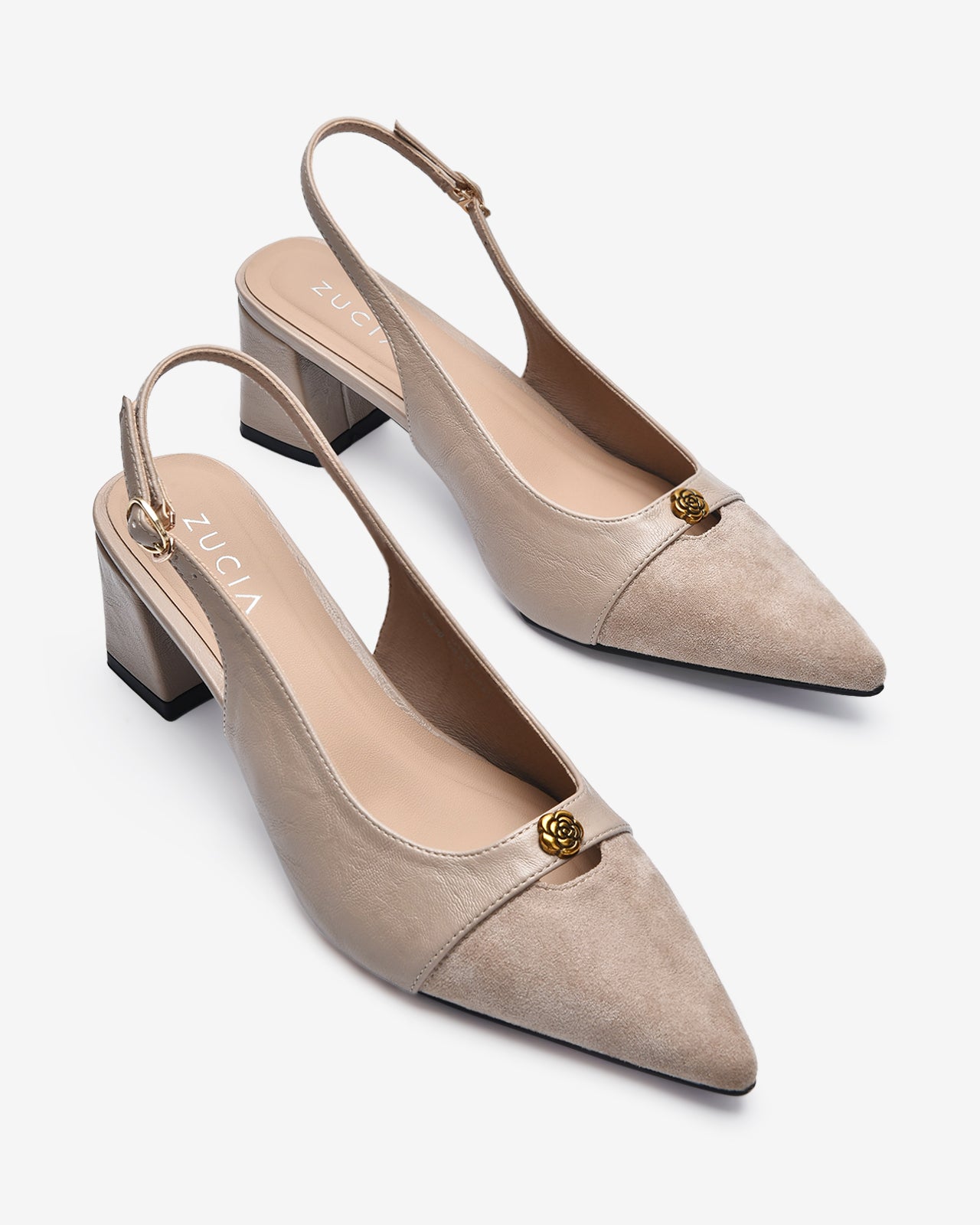 Giày Slingback Cao Gót Zucia Da Phối Đế 7CM-GTH89-Kem Color1