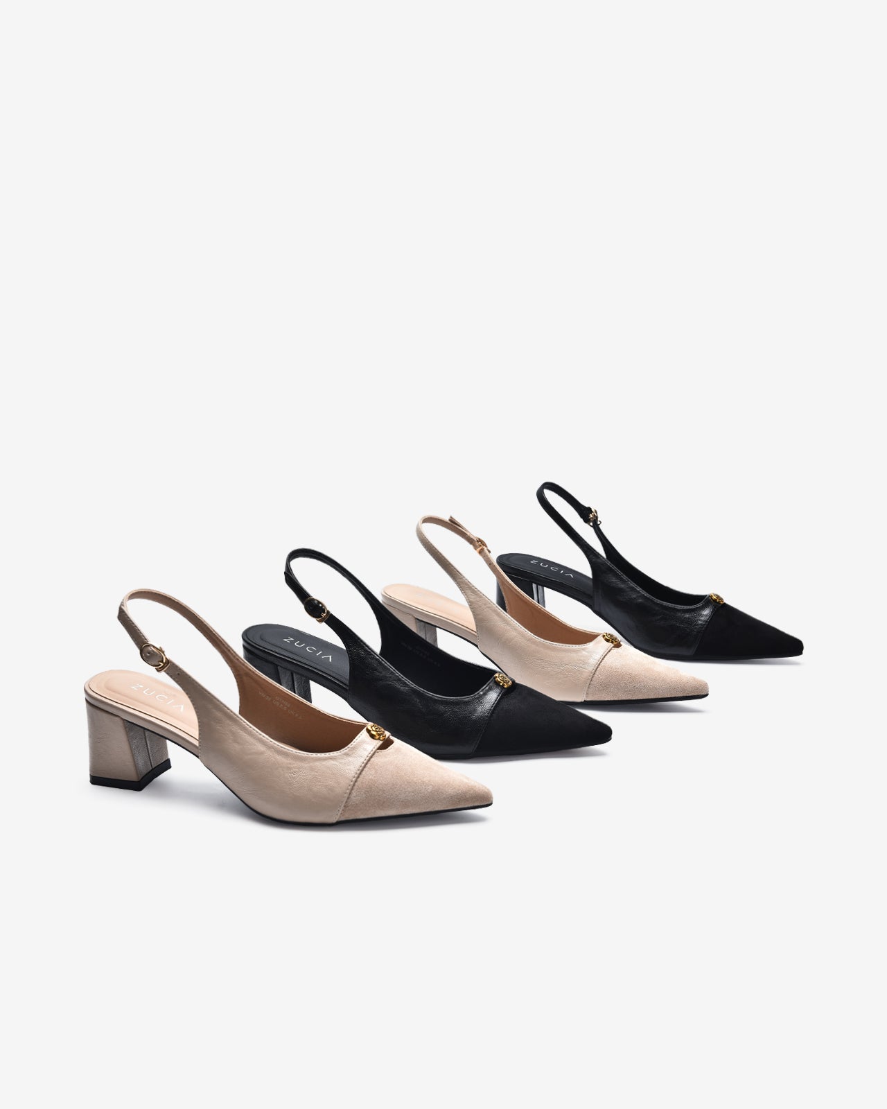 Giày Slingback Cao Gót Zucia Da Phối Đế 7CM-GTH89-Kem Color1