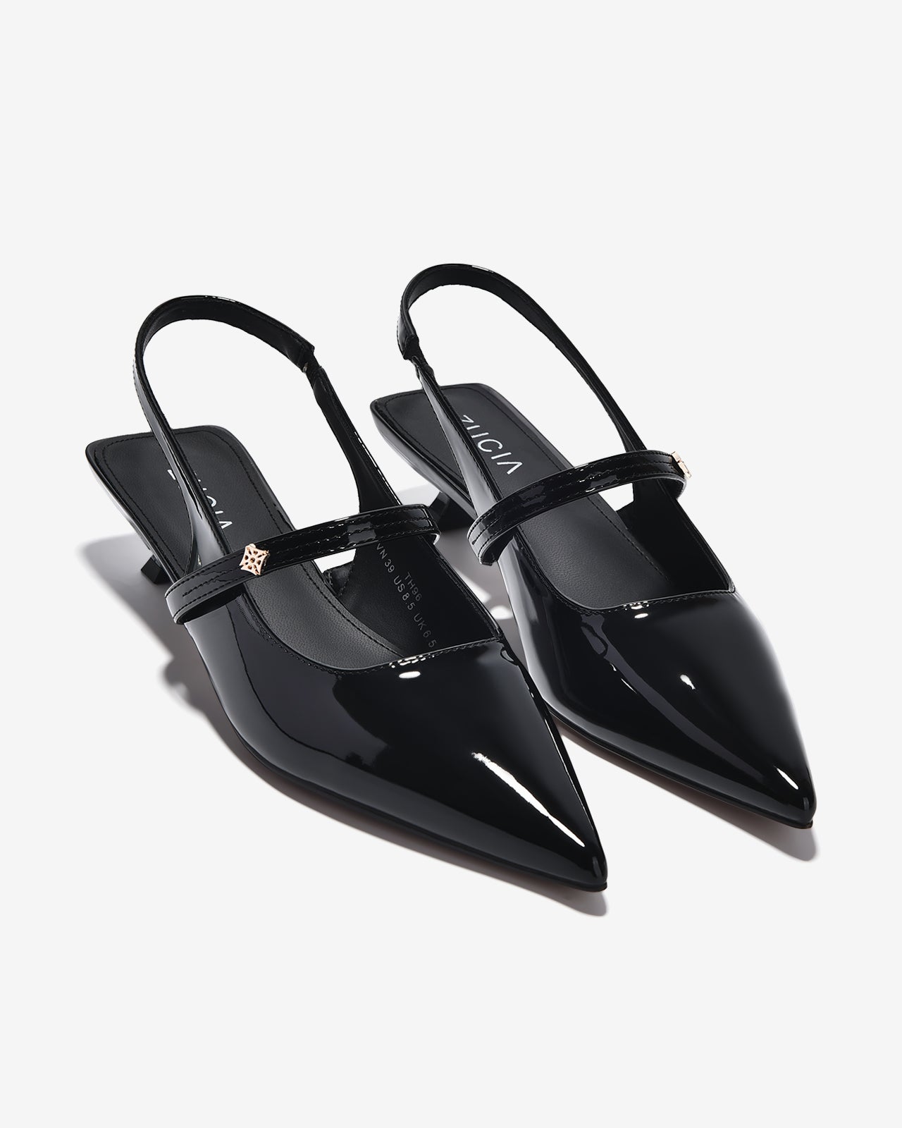Giày Slingback Cao Gót Zucia Da Bóng Gót Kitten Heel-GTH96Đen Color1