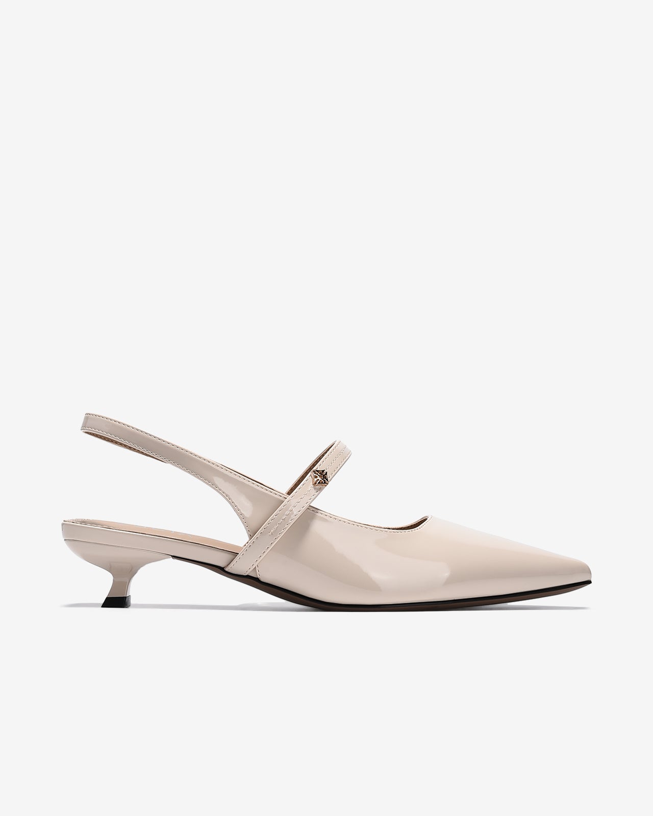 Giày Slingback Cao Gót Zucia Da Bóng Gót Kitten Heel-GTH96-Kem Color1First