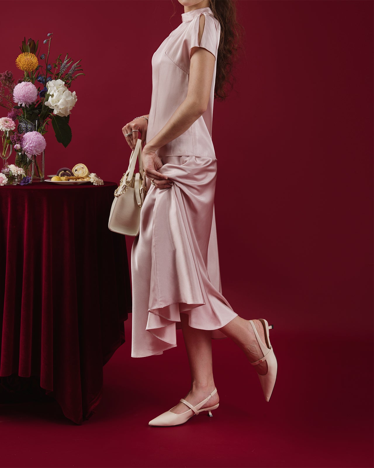 Giày Slingback Cao Gót Zucia Da Bóng Gót Kitten Heel-GTH96Kem Color1