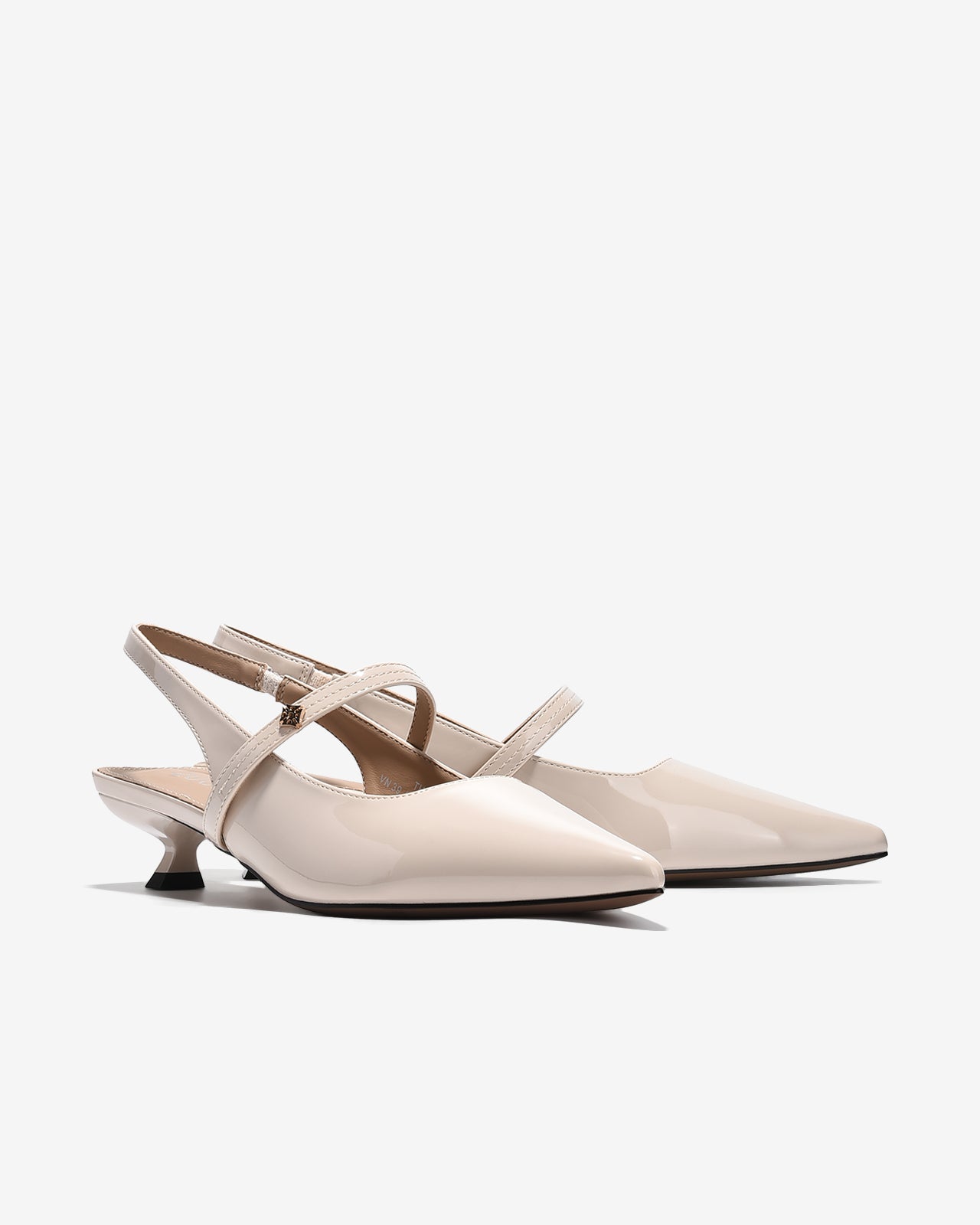 Giày Slingback Cao Gót Zucia Da Bóng Gót Kitten Heel-GTH96-Kem Color1