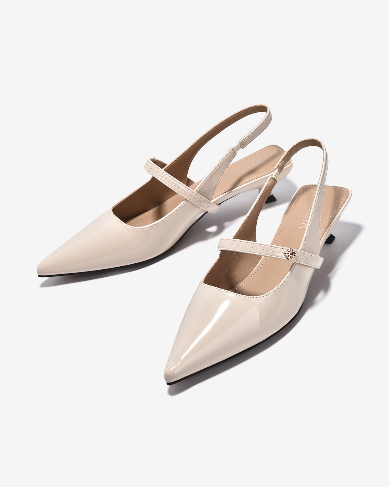 Giày Slingback Cao Gót Zucia Da Bóng Gót Kitten Heel-GTH96-Kem Color1