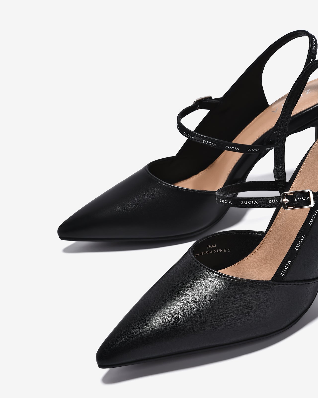 Giày Cao Gót Slingback Zucia Viền Quai In Chữ-GTHA4-Đen Color1