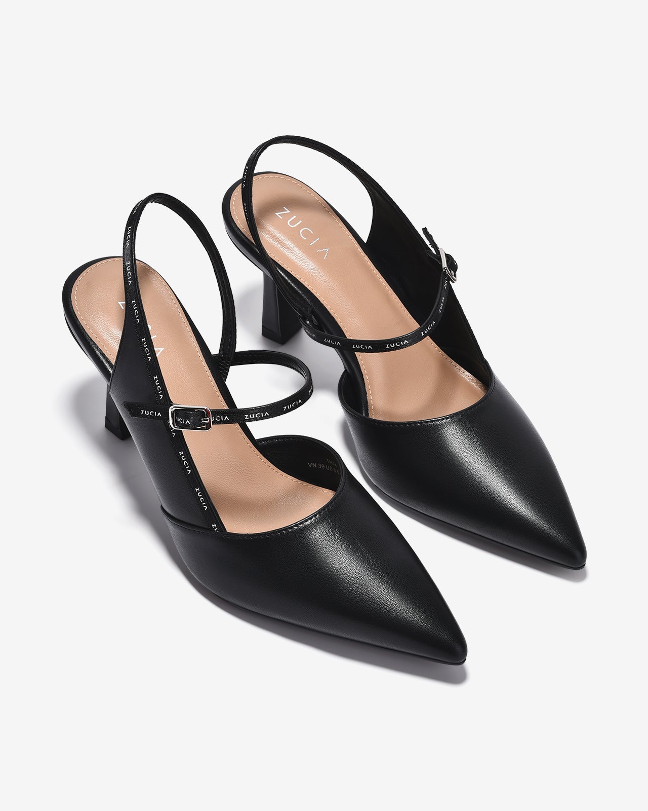 Giày Cao Gót Slingback Zucia Viền Quai In Chữ-GTHA4-Đen Color1