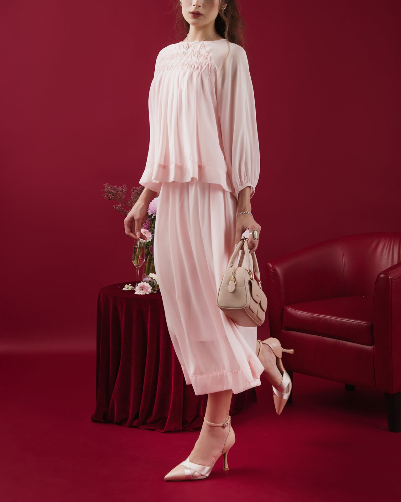 Giày Cao Gót Zucia Satin Phối Lưới-GTHA5-Hồng Color1