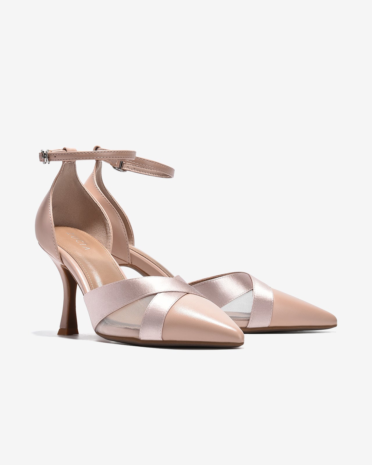 Giày Cao Gót Zucia Satin Phối Lưới-GTHA5-Hồng Color1