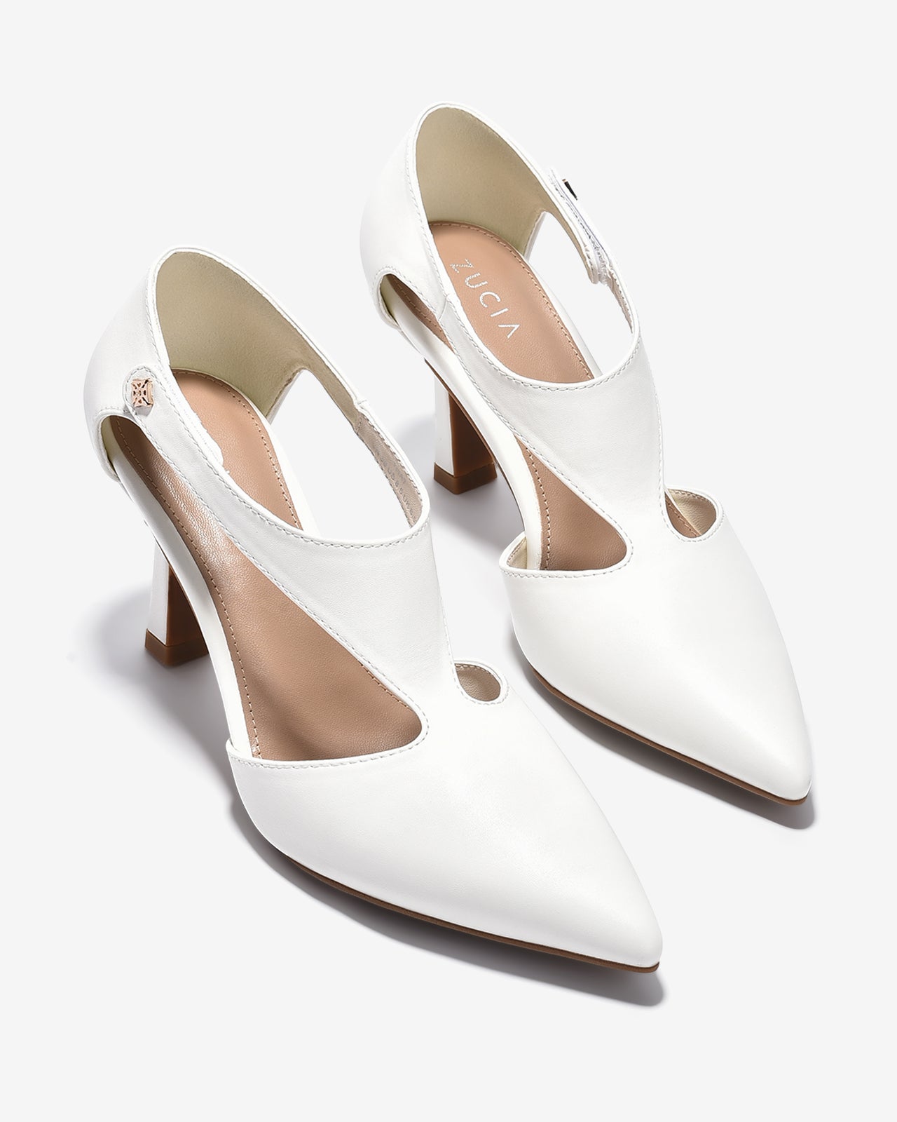 Giày Cao Gót Zucia Mũi Nhọn Quai Dán Cách Điệu-GTHA7-Trắng Color1