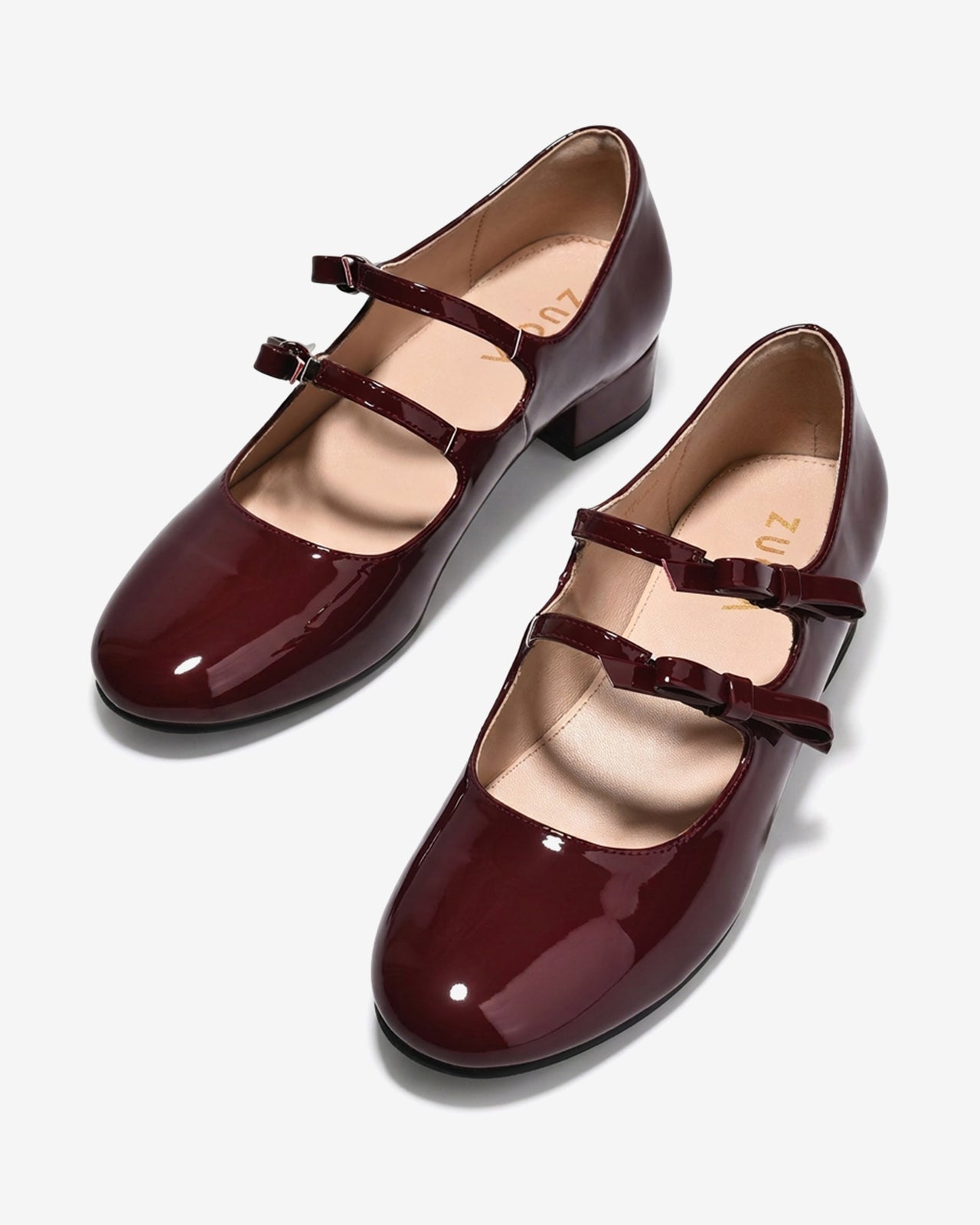 Giày Cao Gót Zucia Da Bóng Hai Quai Ngang Đính Nơ-GTHB8Đỏ Color1