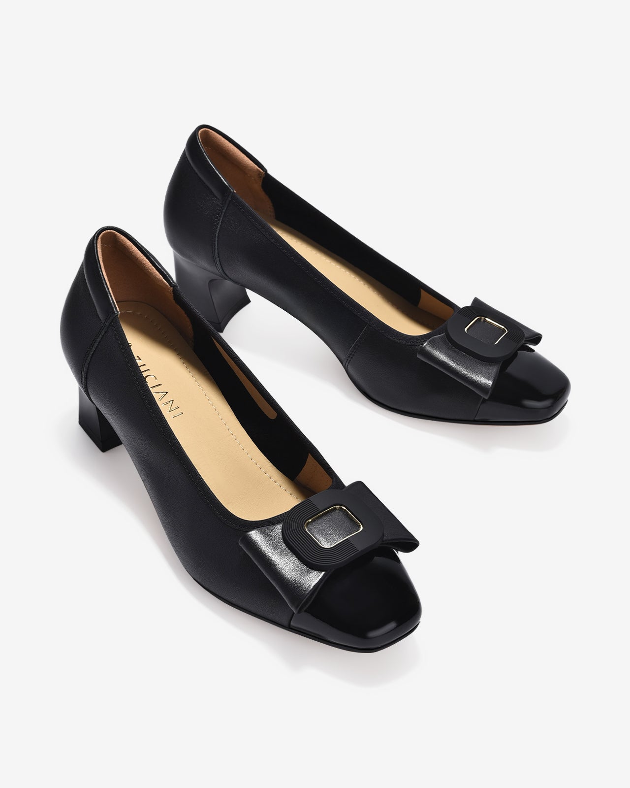 Giày Cao Gót Zuciani Mũi Phối Da Bóng Đính Khoá Nơ-GCM04Đen Color1