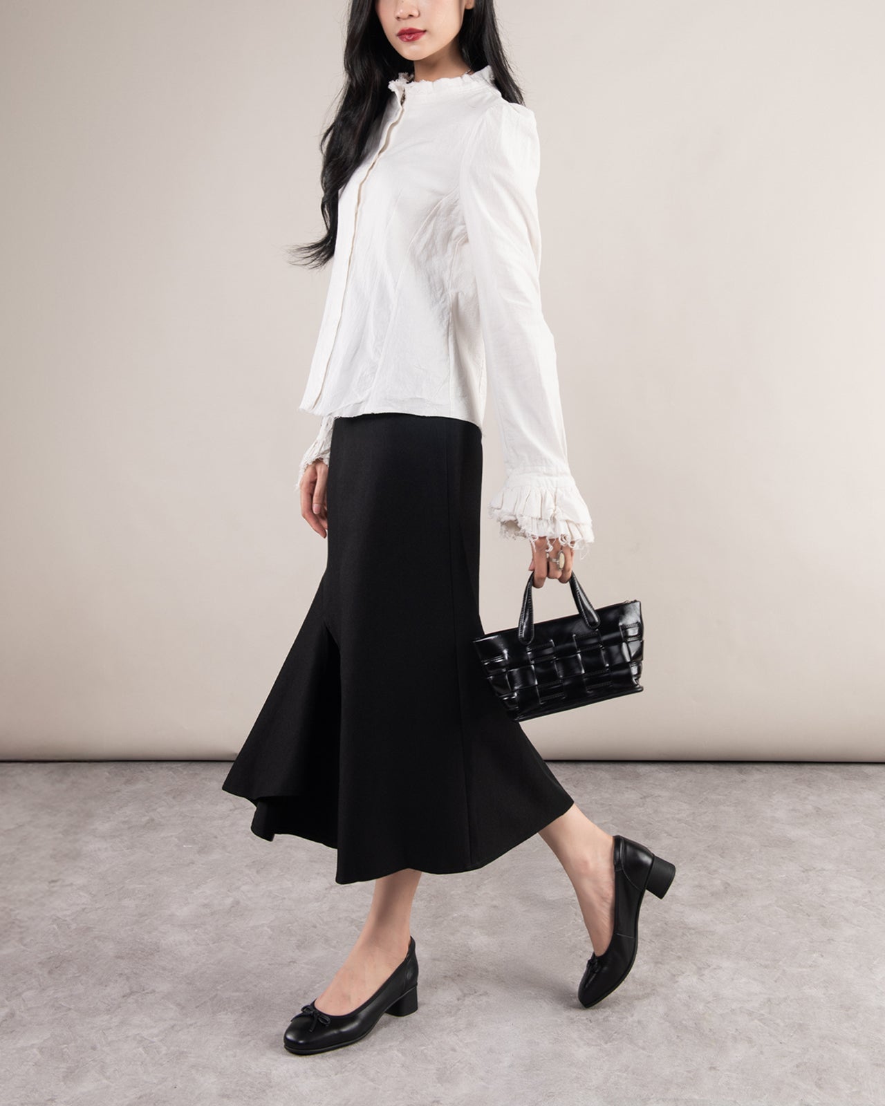 Giày Cao Gót Zuciani Mũi Vuông Đính Nơ Da-GCM10-Đen Color1