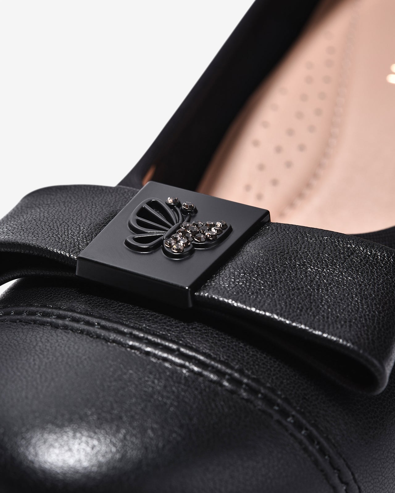 Giày Cao Gót Zuciani Mũi Tròn Nơ Phối Bướm Đính Đá-GCM11Đen Color1