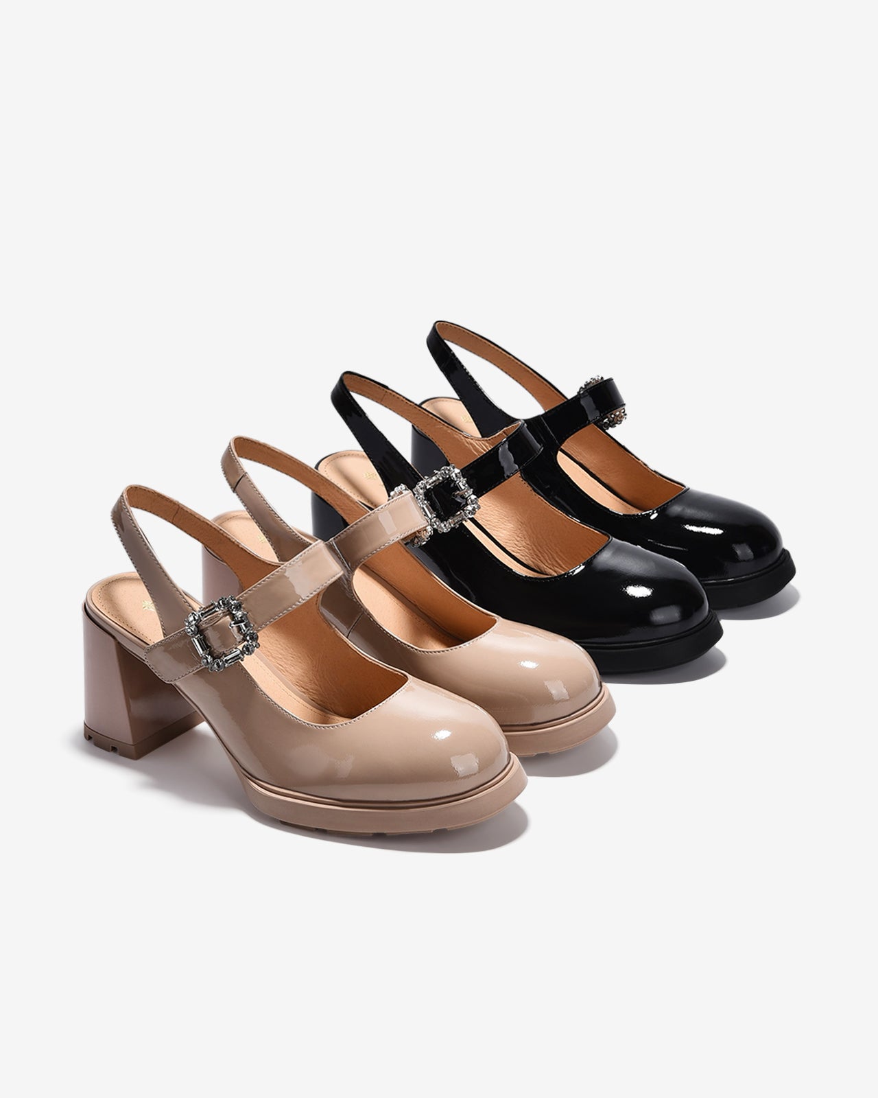 Giày Slingback Cao Gót Zuciani Mary Jane Da Bóng-GCM24-Đen Bóng Color1