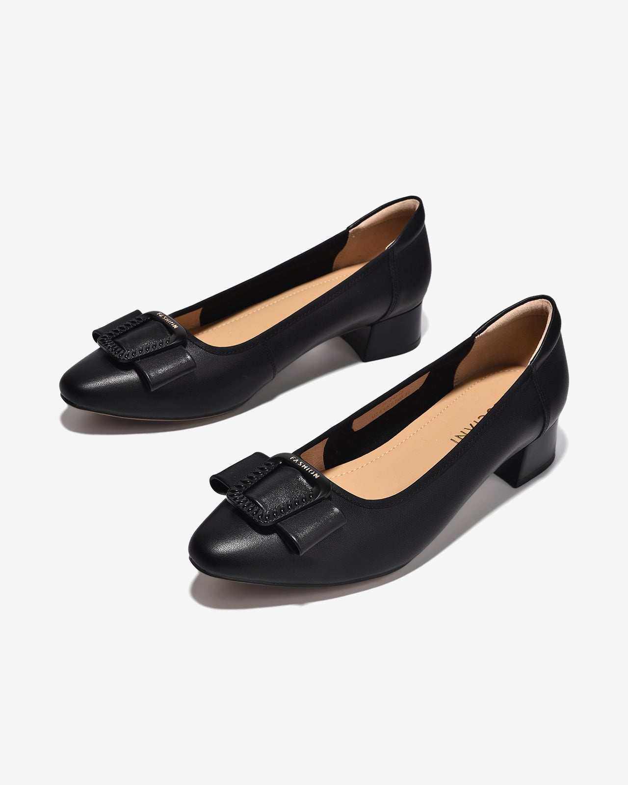 Giày Cao Gót Zuciani Gót Vuông Khóa Nơ-GCM38-Đen Color1