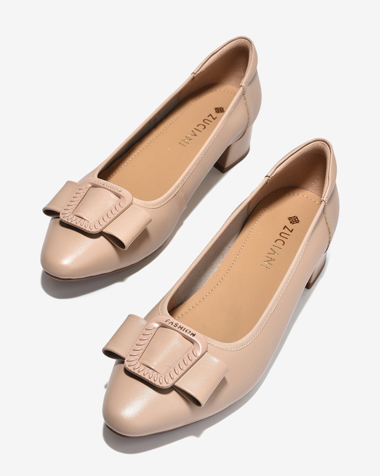 Giày Cao Gót Zuciani Gót Vuông Khóa Nơ-GCM38Kem Color1