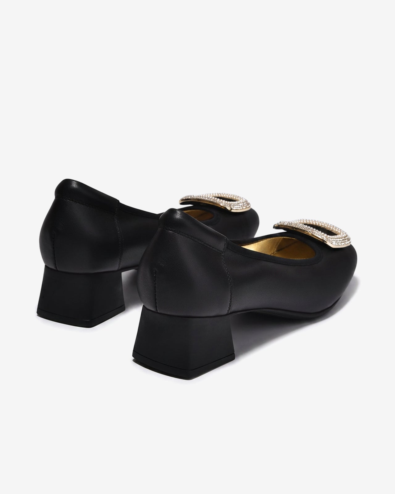 Giày Cao Gót Zuciani Khóa Vuông Đính Đá-GSD02Đen Color1