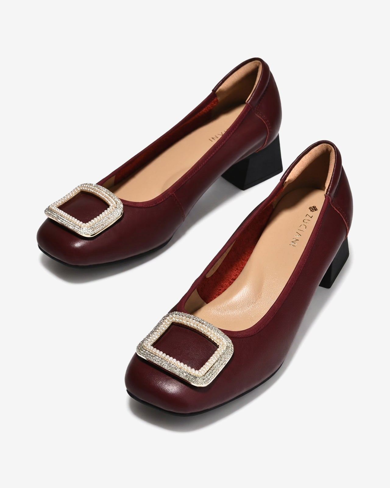 Giày Cao Gót Zuciani Khóa Vuông Đính Đá-GSD02Đỏ Color1