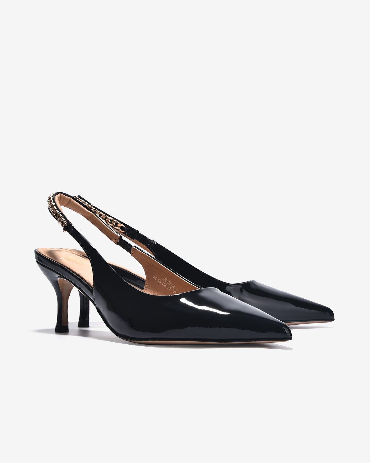 Giày Cao Gót Slingback Zuciani Quai Phối Ánh Kim-GTP02Đen Color1