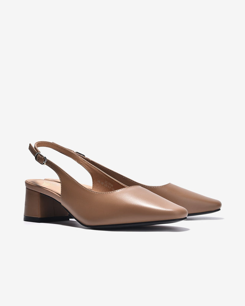 Giày Cao Gót Slingback Zuciani Trơn Gót Cách Điệu-GTP06-Cafe Color1