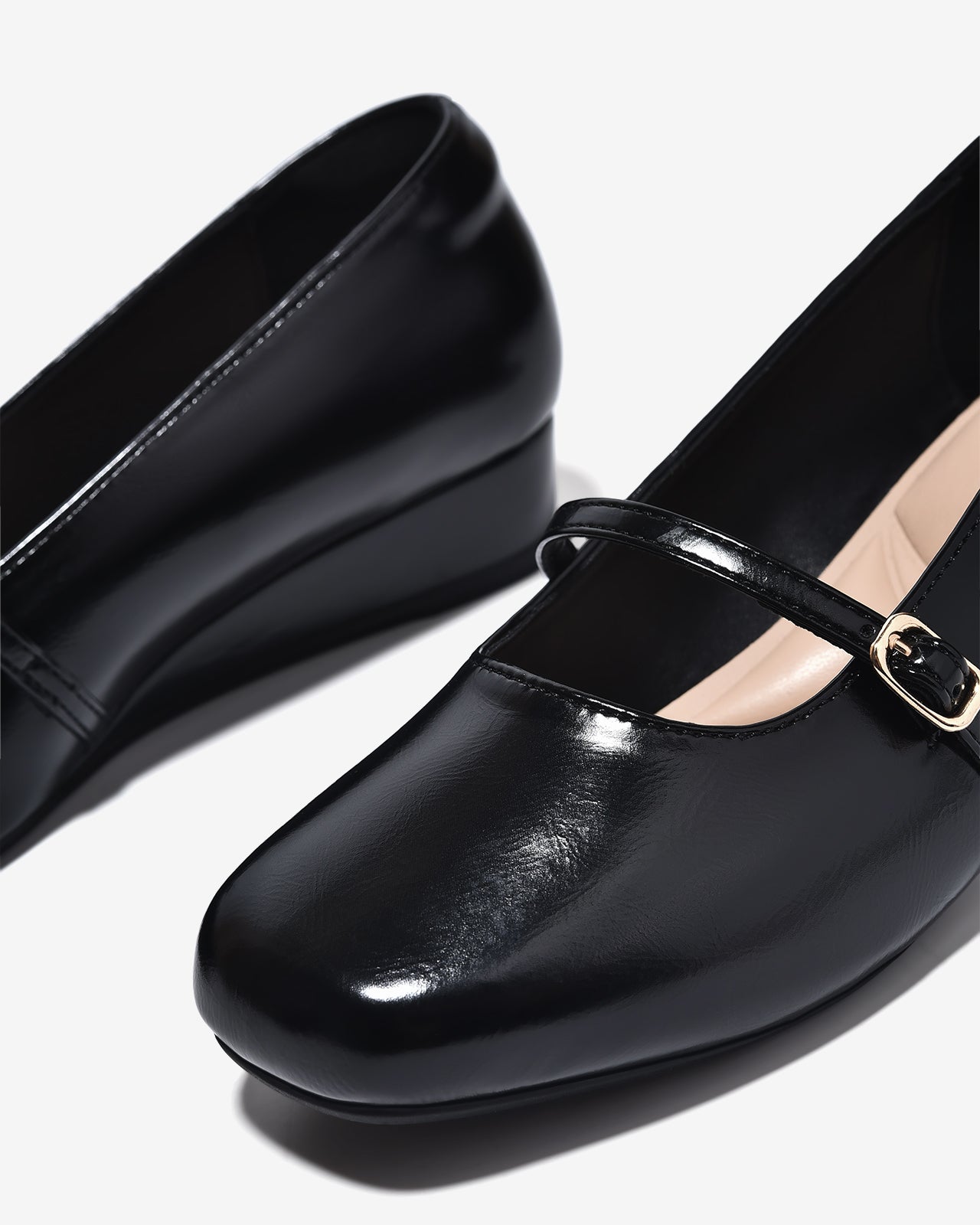 Giày Xuồng Zucia 3cm Mũi Tròn Quai Ngang-GRXC5Đen Color1