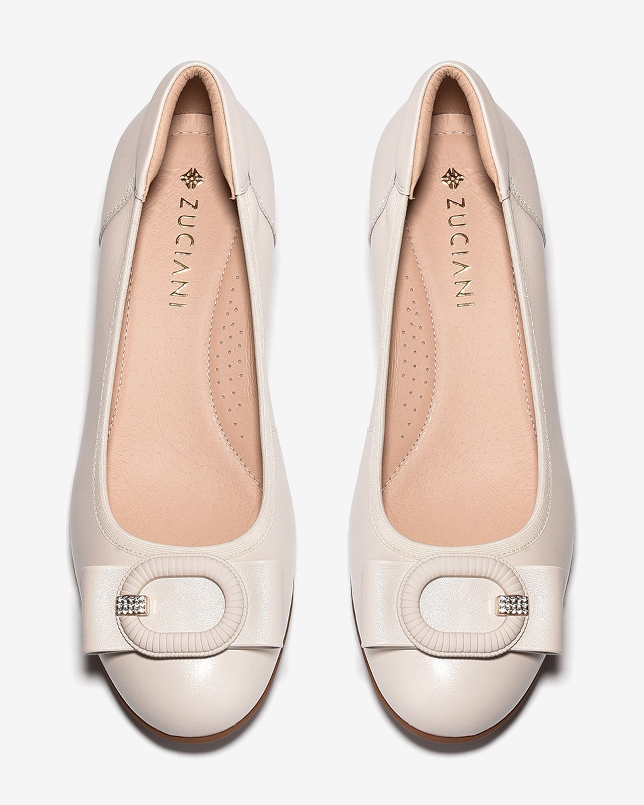 Giày Xuồng Zuciani Khóa Nơ Đính Đá-GCM39Kem Color1
