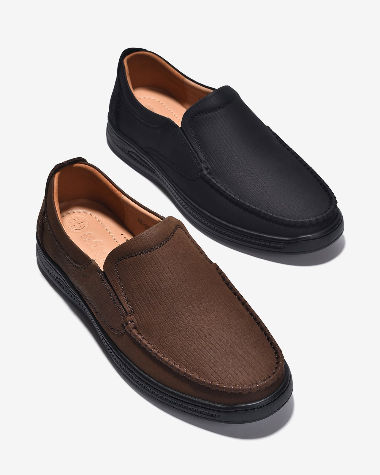 Giày Lười Nam Đông Hải Viền Chỉ Da Dập Vân-G0354Đen Color1