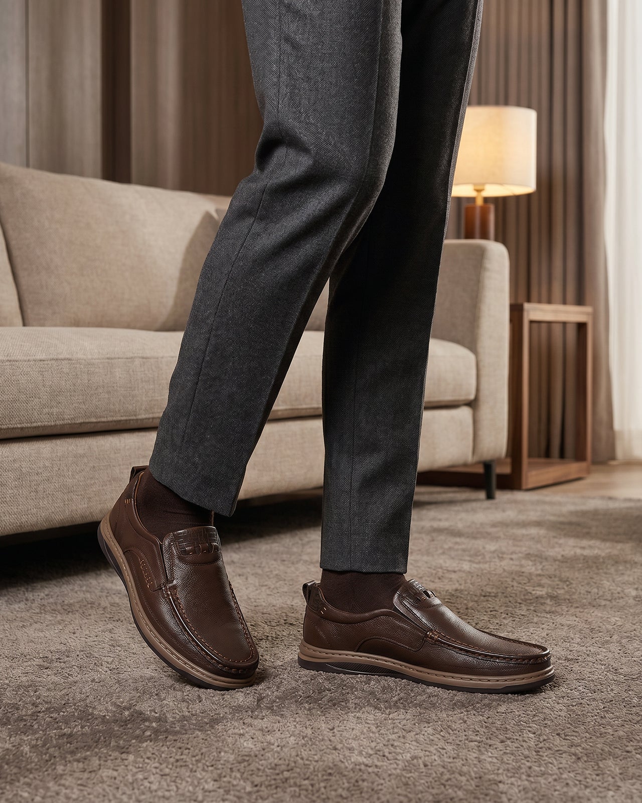Giày Lười Nam Đông Hải Vân Chỉ Nổi-G0358Nâu Color1