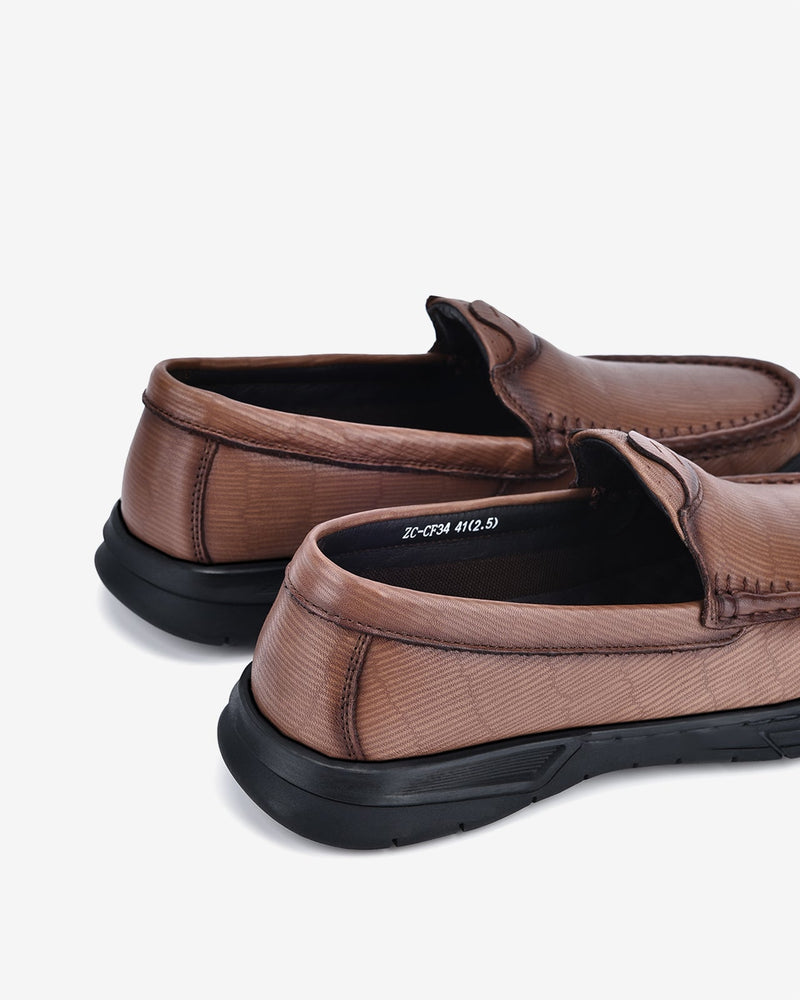 Giày Lười Nam Zuciani Hoạ Tiết Chỉ Nổi Ấn Tượng-GCF34Nâu Color2