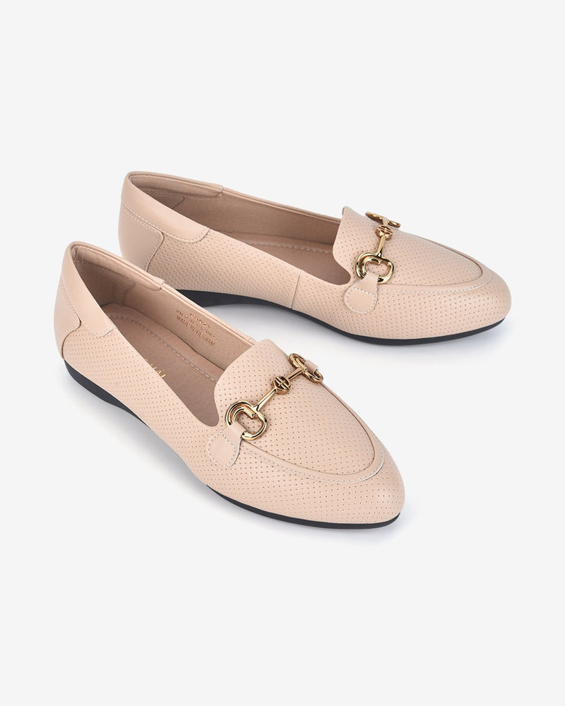 Giày Mọi Nữ Đông Hải Mũi Nhọn Khóa Kim Loại Ánh Vàng-G5821-Kem Color3