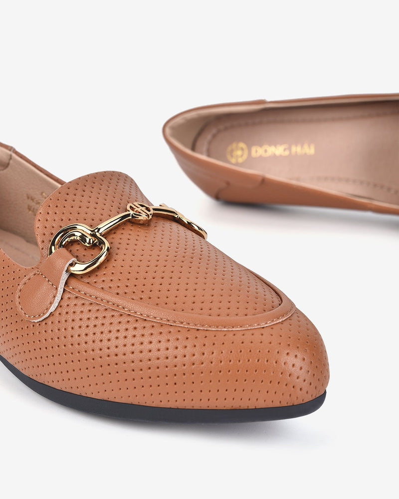 Giày Mọi Nữ Đông Hải Mũi Nhọn Khóa Kim Loại Ánh Vàng-G5821-Nâu Color1