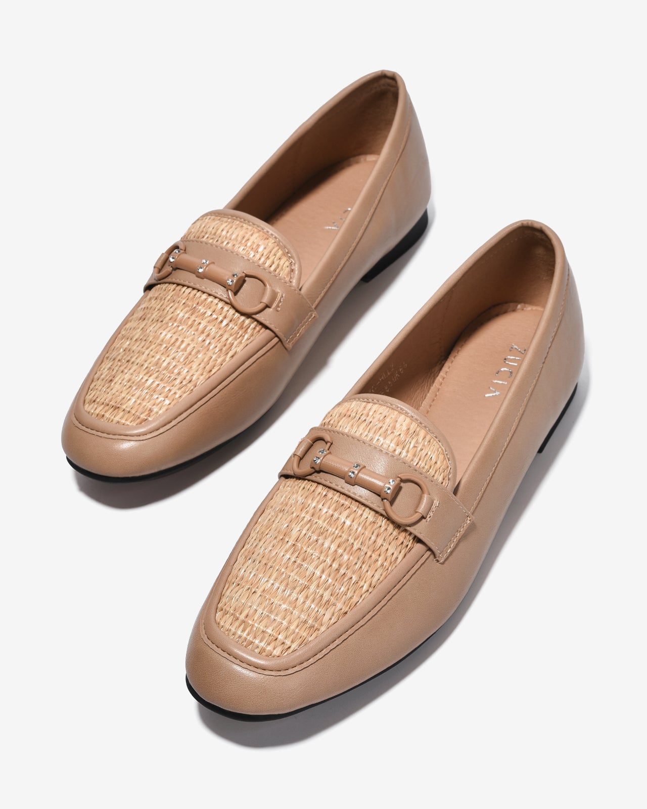 Giày Mọi Nữ Zucia Mũi Vuông Đan Phối Khoá-GHLL2-Cafe Color1