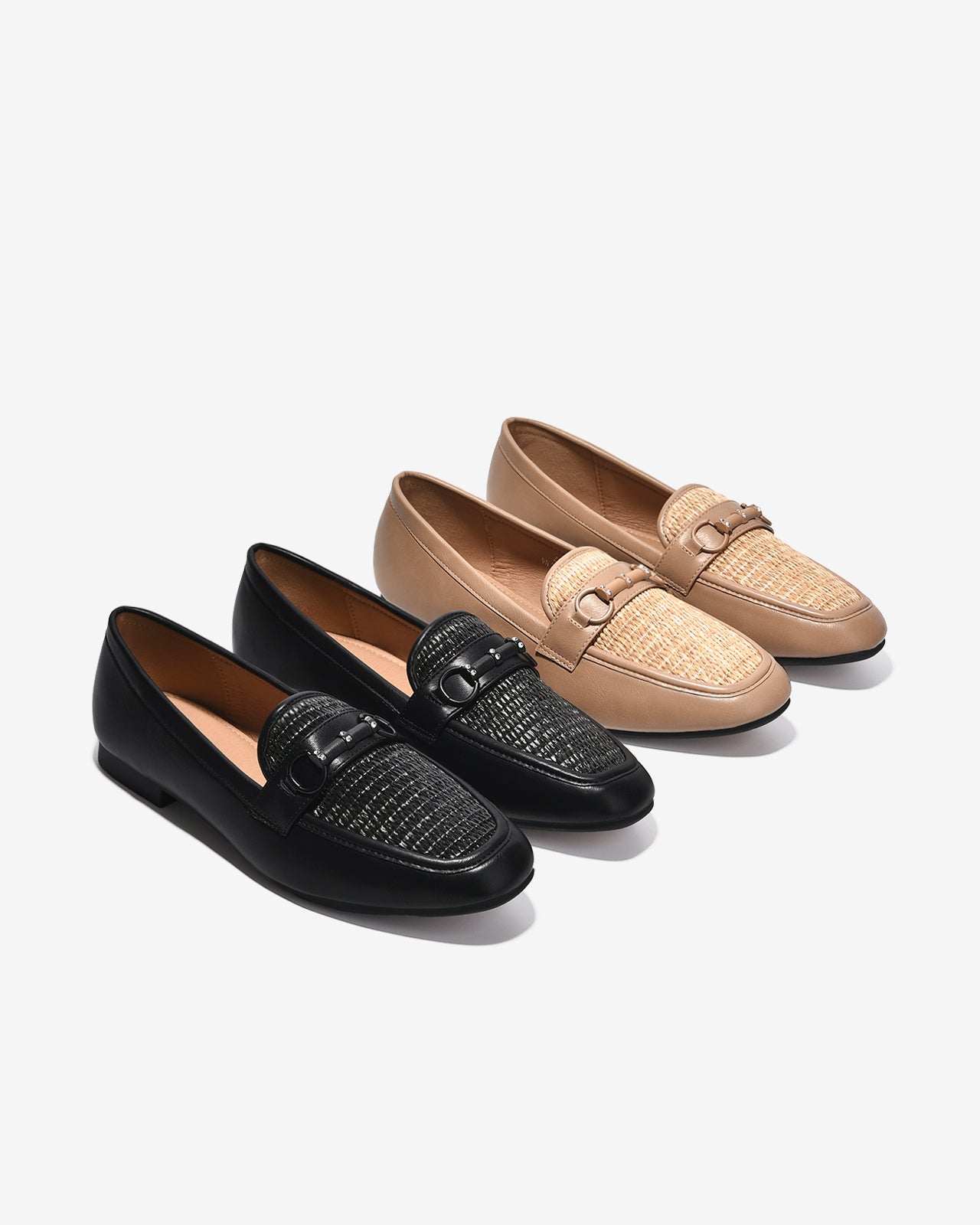 Giày Mọi Nữ Zucia Mũi Vuông Đan Phối Khoá-GHLL2-Cafe Color1