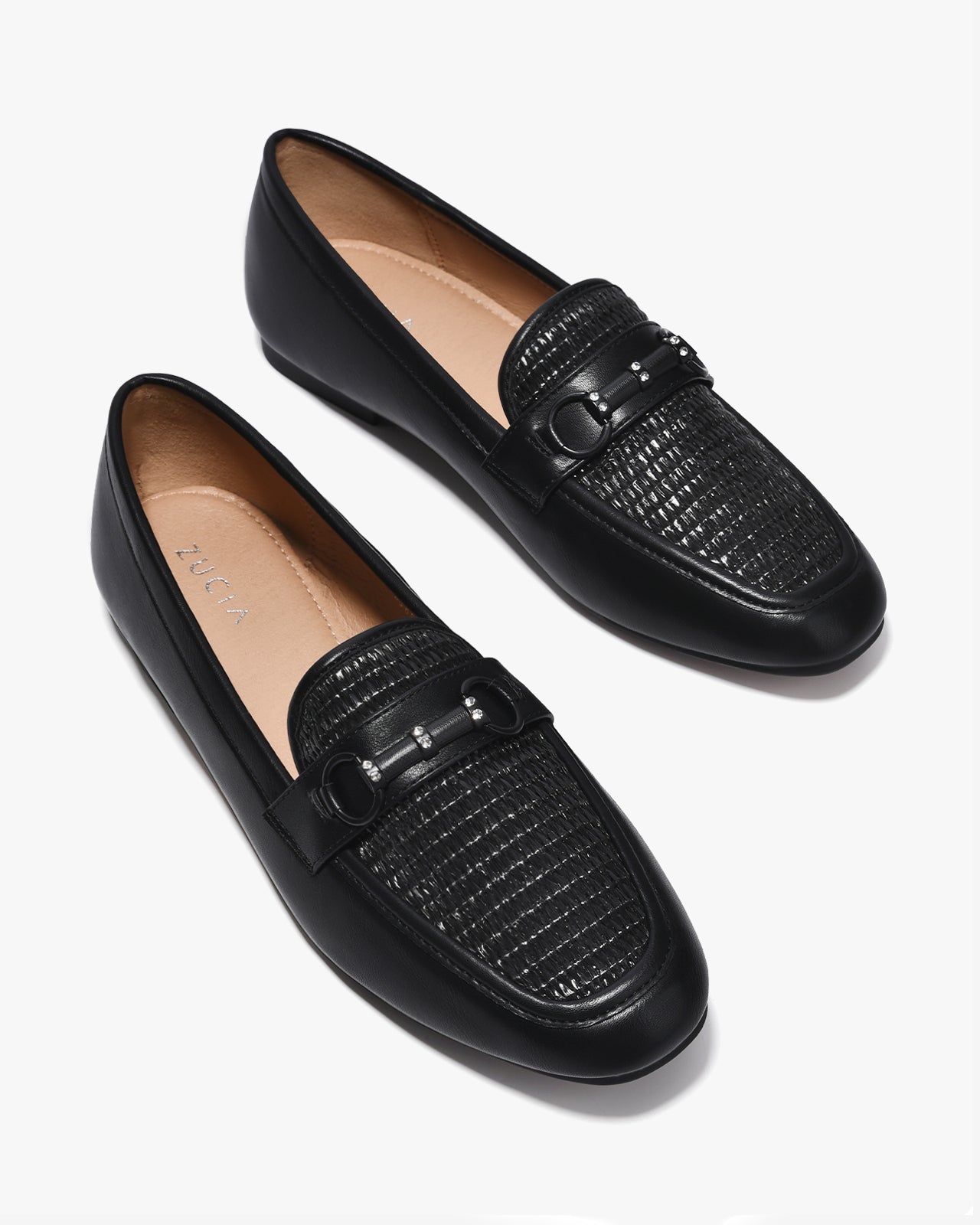 Giày Mọi Nữ Zucia Mũi Vuông Đan Phối Khoá-GHLL2-Đen Color1