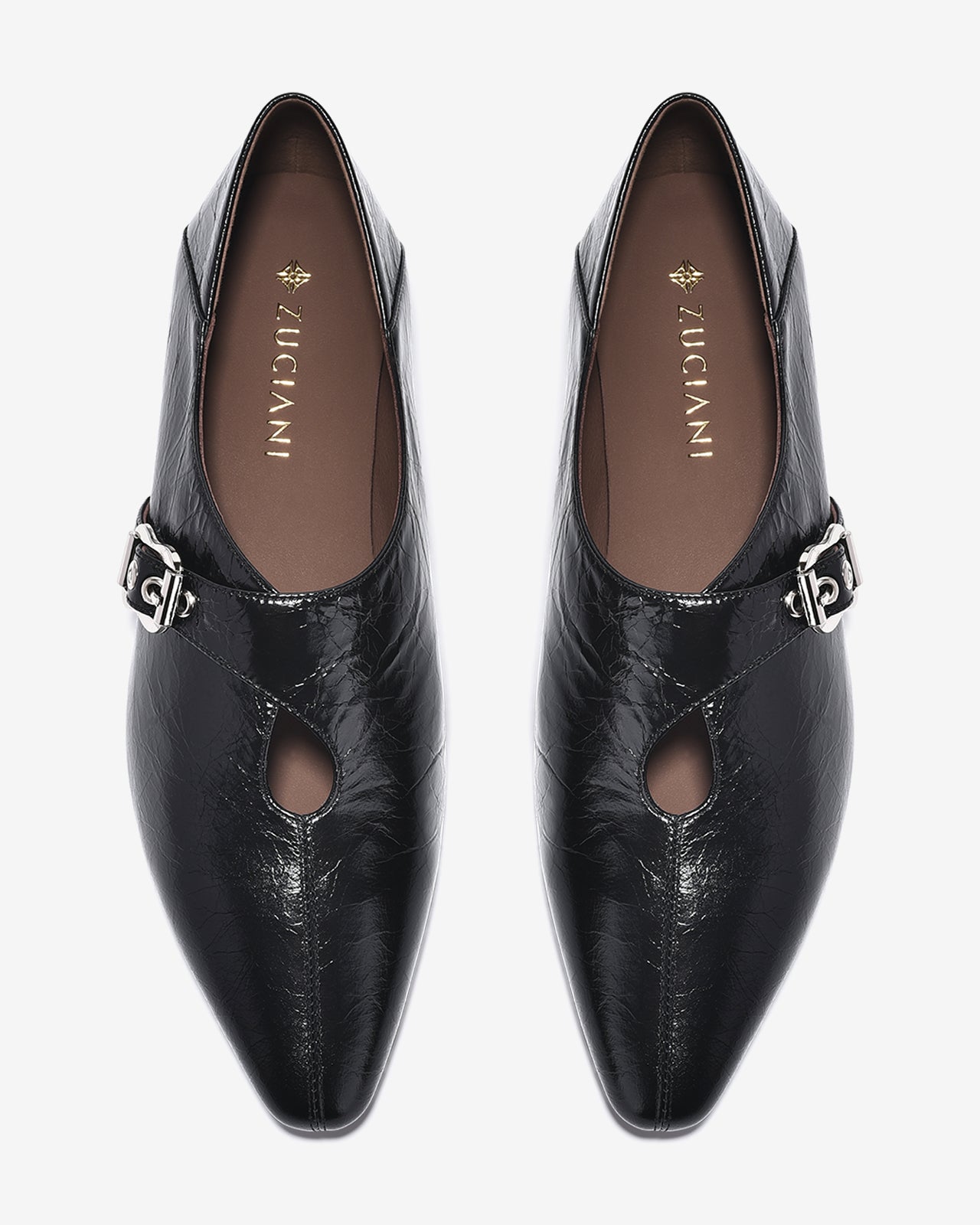 Giày Lười Nữ Zuciani Da Bóng Vân Gấp Cổ Điển-GCM35-Đen Color1
