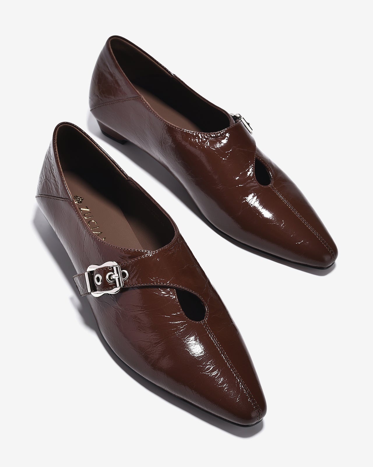 Giày Lười Nữ Zuciani Da Bóng Vân Gấp Cổ Điển-GCM35-Nâu Color1