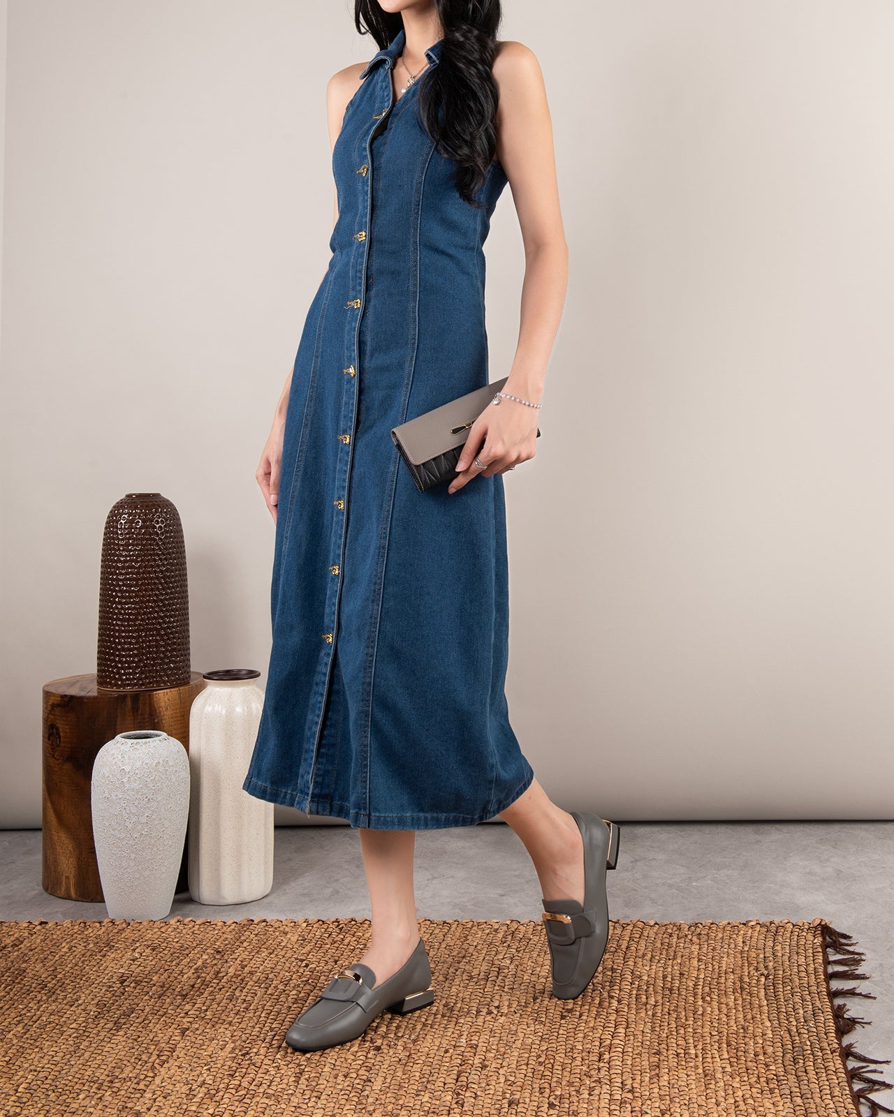 Giày Mọi Nữ Zuciani Thanh Lịch Phối Khóa-GMD05Xám Color1