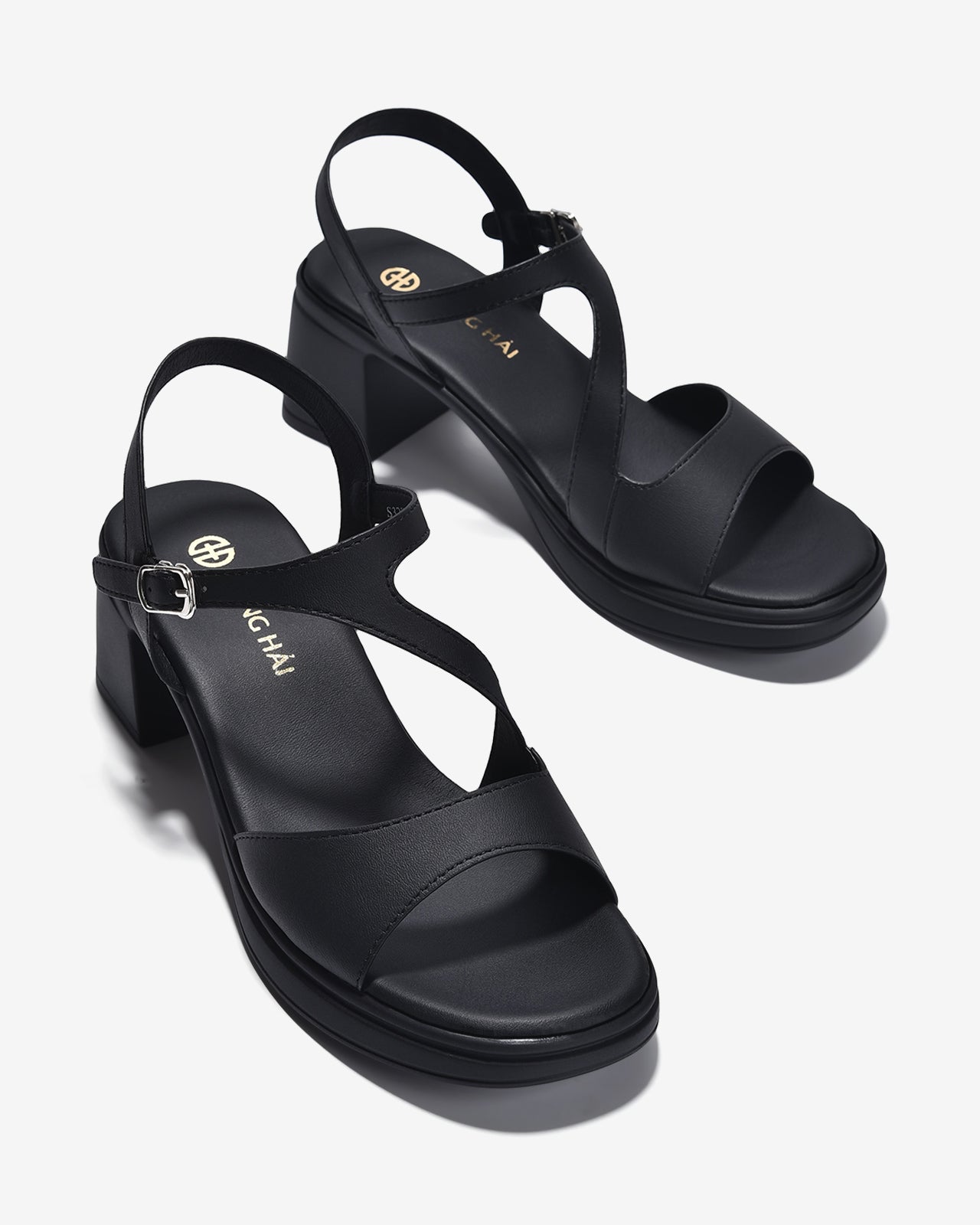 Giày Sandal Cao Gót Đông Hải Quai Gợn Sóng-S32F2-Đen Color1