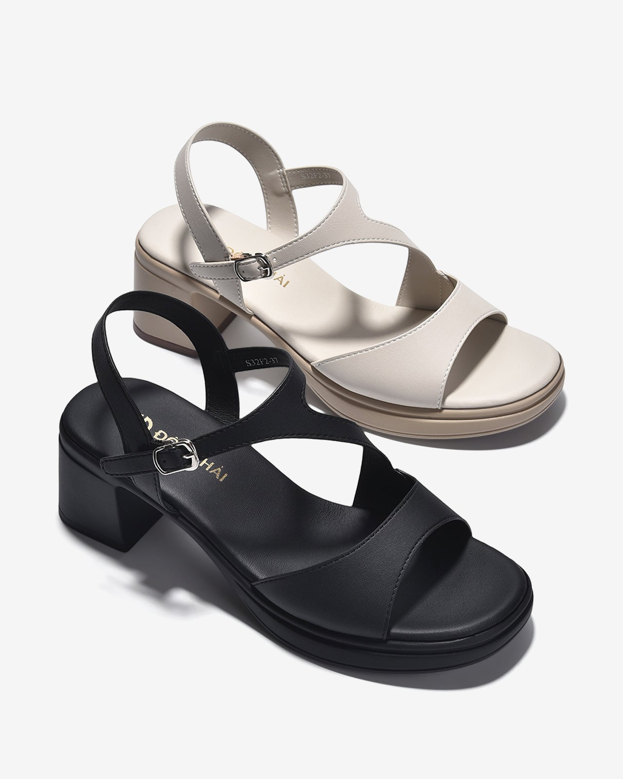 Giày Sandal Cao Gót Đông Hải Quai Gợn Sóng-S32F2-Đen Color1